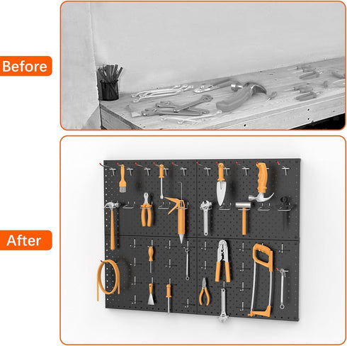 TORACK 4Pcs Metal Pegboard Panels 12"x16" for Garage, Workbench, Tool Organizer with 1/8" & 1/4" Holes, Black