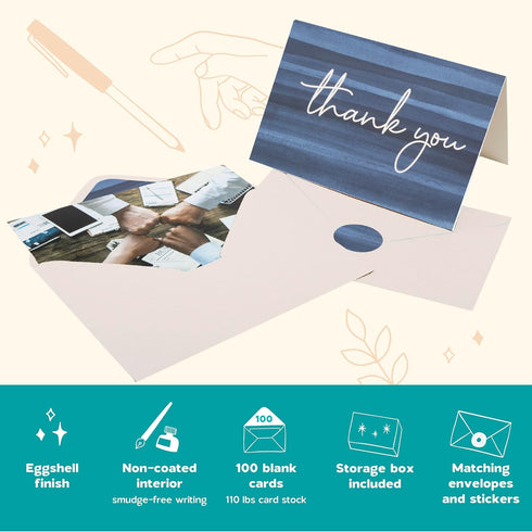 Set 100 Pack 4x6 Set VNS Creations Thank You Cards With Envelopes Bulk & Stickers - Blank Thank You Notes Bulk Box