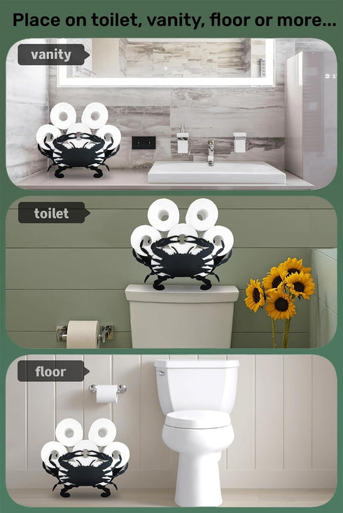 8 Metal Animals Black Crab Storage Stand for Indoor Bathrooms & Kitchens - Wall Mounted Toilet Rolls Tissue Paper