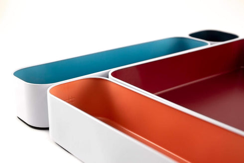 Three by Three Seattle 5 Piece Metal Organizer Tray Set for Storing Makeup, Stationery, and More