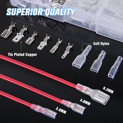 Nilight 480PCS Insulated Male Female Spade Terminals, Quick Splice Assortment for 22-14 ga Electrical Wiring
