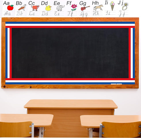 Whaline 32.8ft Patriotic Bulletin Board Borders Red Blue White Die-Cut Stripes for 4th of July Classroom Decor