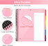 Forvencer 24 Pocket Project Organizer, 1/3-cut Tab Binder with Sticky Labels, Multi Pocket Folder, Blush