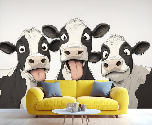 FBRUIEG 3D 78.7" 55.1" Dairy Cow Wallpaper, Funny Animals Wall Mural, Dairy Cow Murals for Kids Room Living Bedroom