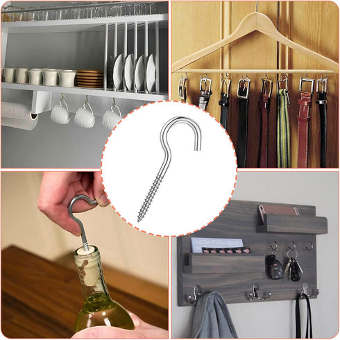 Yolev 6Pcs 304 Hammock Screw Hooks for Hanging Stainless Steel Eye Hooks Heavy Duty Screw in Hooks for Hanging Stand