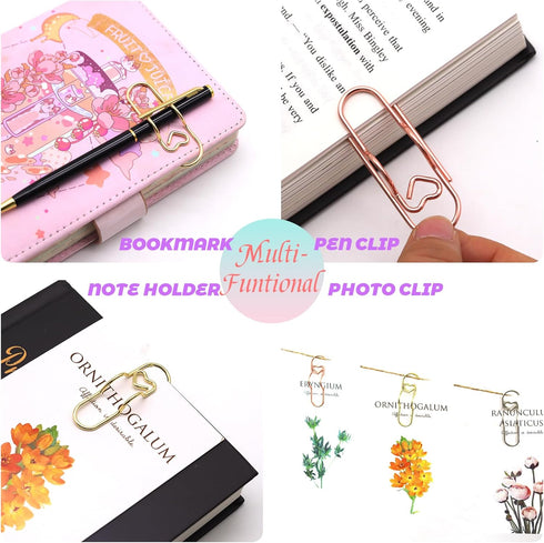 Pen Holder for Notebook, 20PCS Metal Pen Clips with Heart, Cute Journal Paperclips, Large Size Pencil Holder (Rose Gold)