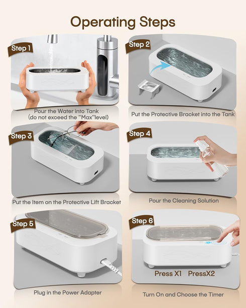 48KHz 2 Modes/360Deep Clean,350ML/12OZ 304 Professional Ultrasonic Cleaner, Ultrasonic Jewelry Cleaner