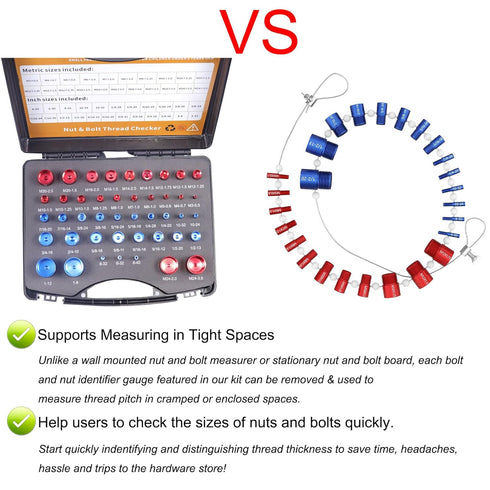 44pcs Nut and Bolt Thread Checker Set, Practical Size Gauge Box for Inch & Metric