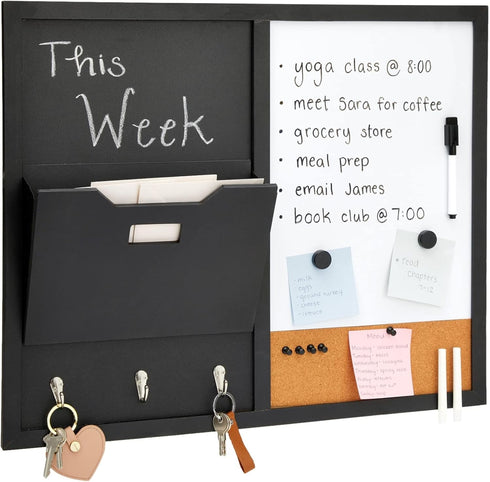 Juvale Wall Mounted Organizer, Message Command Center, Family Office Whiteboard, Chalkboard, Cork Board Combo