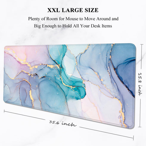 Auhoahsil 35.4 15.7 Large Gaming Mouse Pad, Marble Theme XXL x in Desk Pad Stitched Non-Slip Rubber Long Computer