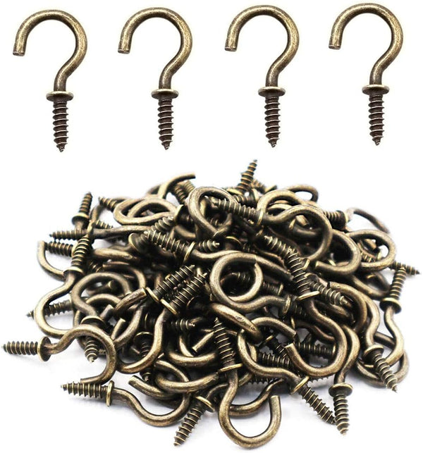 Small Bronze Ceiling Hooks, 5/8'' Screw-in Lights & Jewelry Hooks, 40 Pack