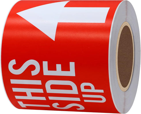 Hybsk This Side Up Warning Stickers - 3x5 Inch for Shipping and Packing, 100 Per Roll