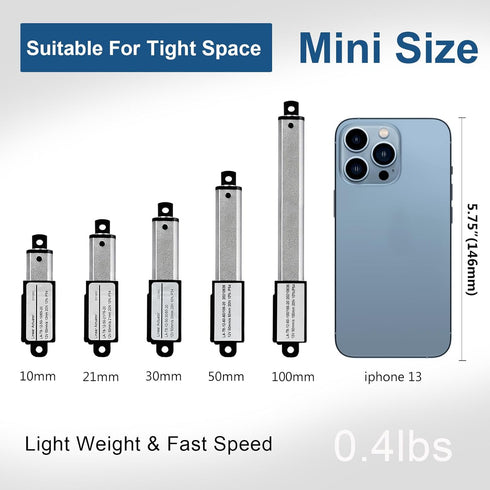 DC HOUSE Mini Electric Linear Actuator, Stroke 2"–Force 4.5 lbs–12V, High-Speed 1.97"/sec for Home Automation, Robotics