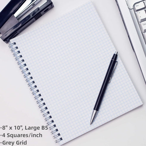 Large B5 Graph Paper Notebook, 8" x 10" Spiral Journal, 24pcs Index Tabs, Assorted Pastel, 4 Squares/Inch