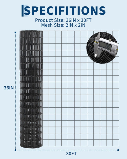 3 30ft 16GA 2x2 Inch Cattle Farm Fence,Galvanized Garden Fencing x Garden Border Metal Chicken Wire Fencing Mesh Roll