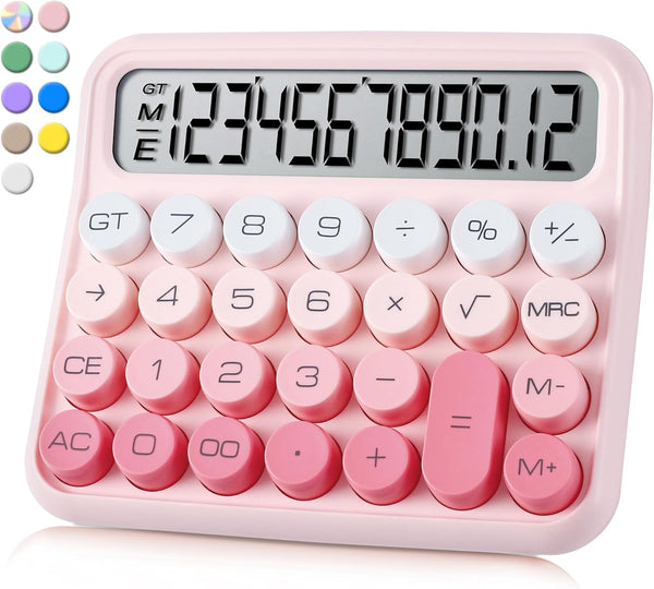 Mechanical Switch Calculator, Cute 12 Digit Large LCD Display, Great for Everyday Life and Basic Office Work