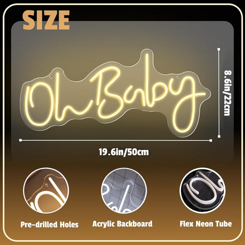 SENYITONWOLD 19.68.6 Inch Oh Baby Neon Sign LED Neon Light, USB Powered Baby Shower Decor for Gender Reveal Nursery