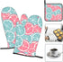 KUZEOLON Pink Blue Citrus Slices Two Heat-Resistant Gloves + one Pot lid mat, Suitable for Kitchen Grilling.