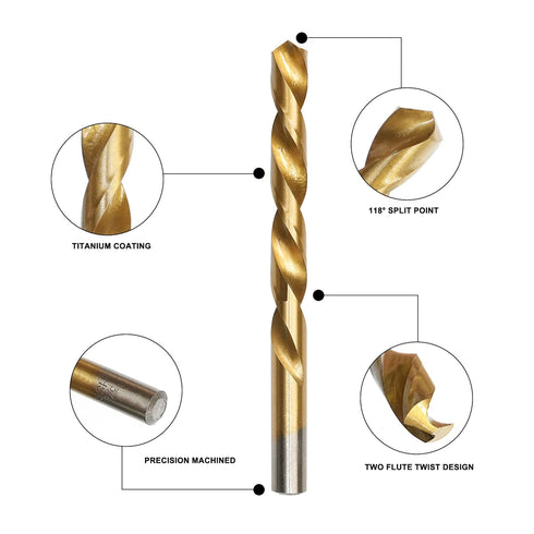 99 Pcs Twist Drill Bit Set, Titanium Coated High Speed Steel, 135° Tip Kit for Iron, Wood, Plastic, with Hard Storage