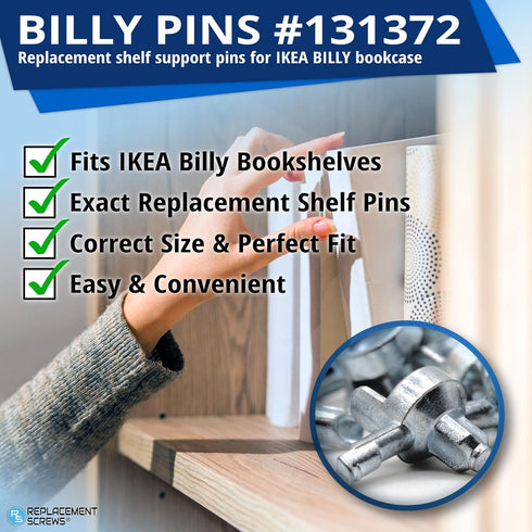4pcs 131372 ReplacementScrews Billy Bookshelf Pins / Pegs Compatible with IKEA Part - Zinc Alloy Die-Cast Shelf