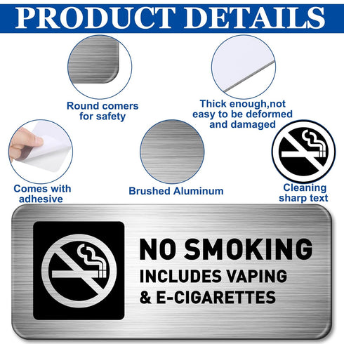 No Smoking Sign, No Vaping Sign for Home Business, Metal Self Adhesive Industrial Warning Signs, 7 x 3 Inch for Office