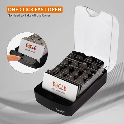 Eagle Business Card Box, Push-Button Storage for up to 350 Cards