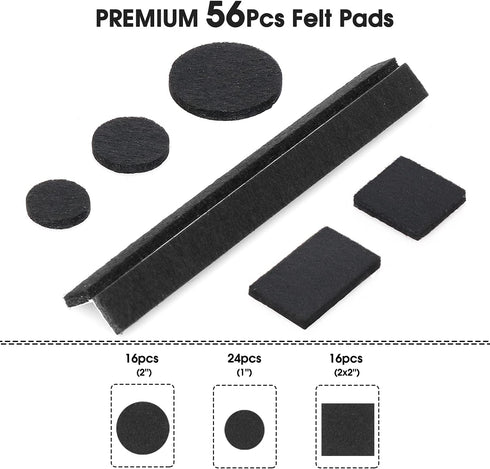 Yelanon Felt Furniture Pads - 56 Pcs (1+2”) Premium Felt Pads for Chair Legs, Floor Protectors for Hardwood Floors,