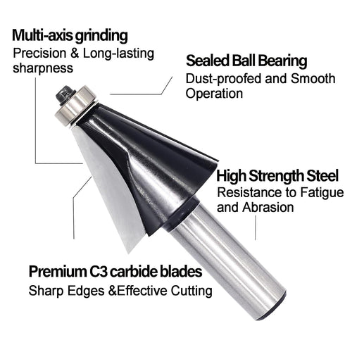 1/2 22.5 2-Flute Chamfer Router Bit Shank, Degree Carbide Chamfer Cut, Edge Forming Bevel Router Bit, Chamfer Bit Miter