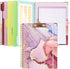Ospelelf Clipboard Folio with Notepad, Letter Size Clipboard Folder with 5 Folders and 10 Pockets, Pink Marble