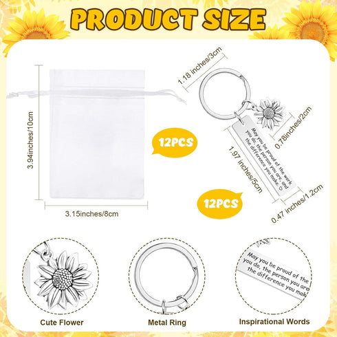Zhanmai 12 Sets Sunflower Appreciation Gifts Sunflower Retractable Badge Holder Inspiration Keychains Thank You Gifts