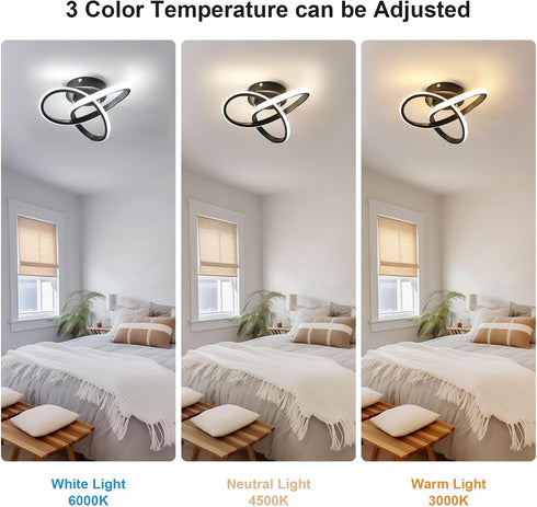 19W 3000K/4500K/6500K 3 Modern LED Ceiling Light Spiral Design Color Modes Swichable Ceiling Lighting Fixtures, Ceiling