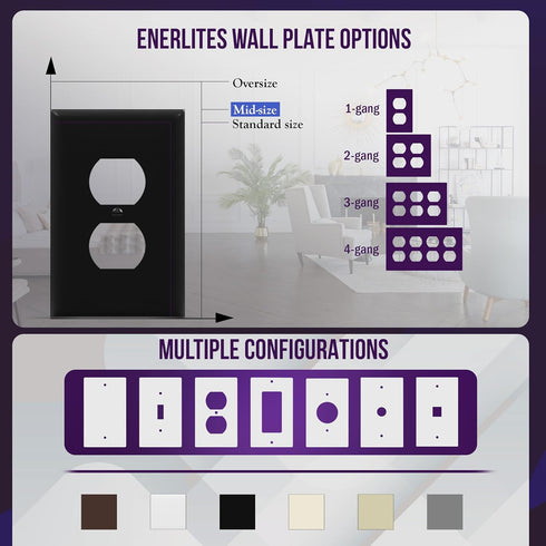 ENERLITES Duplex Receptacle Outlet Wall Plate, Gloss Finish, Mid-Size 1-Gang Electrical Outlet Cover