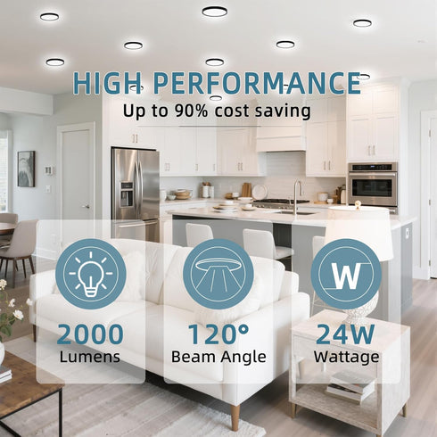 9inch Dimmable 24W 2000Lm, 5CCT 2 Pack TOPELER Black Slim LED Surface Mount Ceiling Light, Round Flat Panel Lights