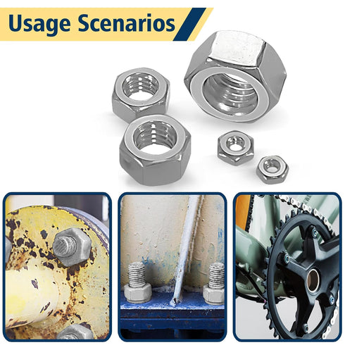 150pcs Kit,4#40 6#32 8#32 10#24 10#32 12#24 1/4-20 5/16-18 3/8-16 1/2-13 Sets,304 SAE Hex Nuts Assortment Hardware Nuts