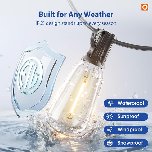 50FT 16 ST38 Bulbs(1 Dimmable addlon LED Outdoor String Lights with Remote Waterproof Patio Lights with Shatterproof