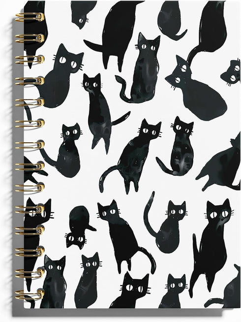 Cat Notebook, Cat Journal, Black Cat Spiral Notebook, Cat Office Supplies, 5.5x8.3 Inches