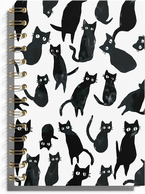 Cat Notebook, Cat Journal, Black Cat Spiral Notebook, Cat Office Supplies, 5.5x8.3 Inches