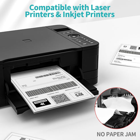 Full Sheet Labels 8.5” x 11” Shipping Address Labels, Printable White Sticker Paper for Laser & Inkjet Printers
