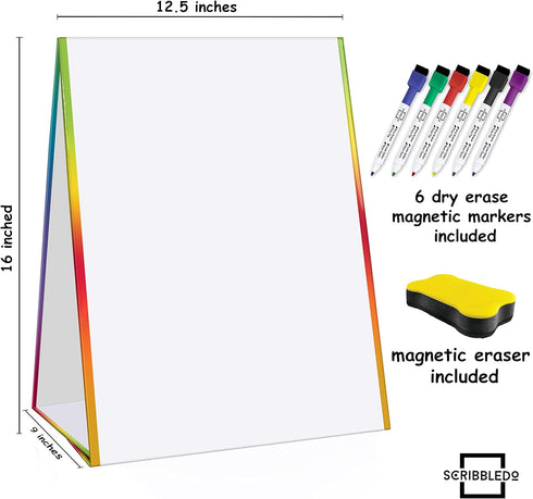 Table Top White Board Magnetic Easel for Kids Dry Erase Drawing Board Toddler Writing Tabletop Whiteboard with 6 Dry Erase Markers and 1 Eraser Included by Scribbledo