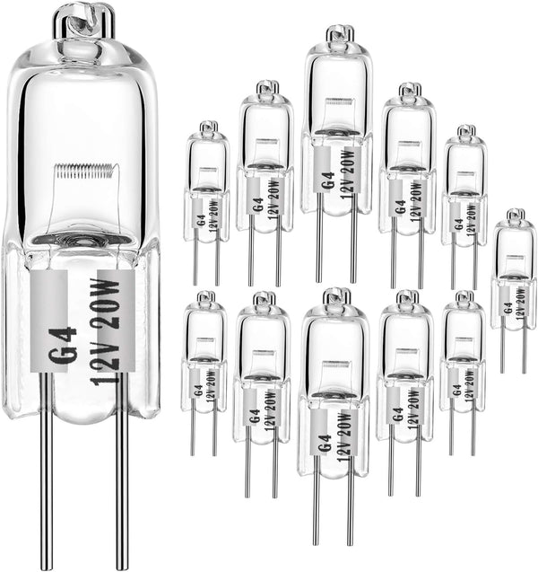 Halogen Bulbs G4 20W 12V T3 JC Type 2 Pin Base Replacement for Landscape Under Cabinet Lighting (12 Pack)