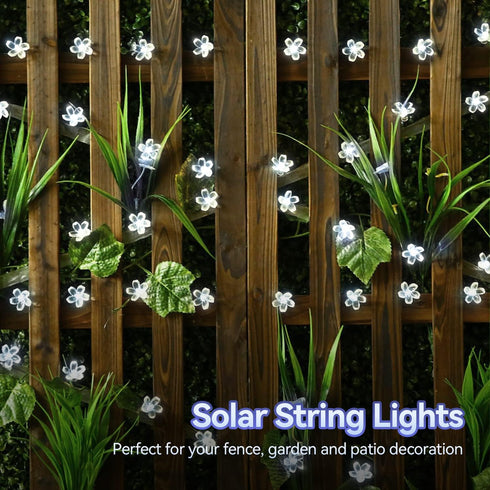 Outdoor Solar Flower String Lights, 50 LED Waterproof Fairy Light Decorations for Christmas Tree Garden Patio Yard