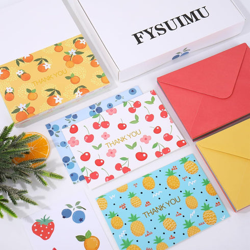 48 Summer 4 6 Inch FYSUIMU Pcs Fruit Thank You Cards with Envelopes Stickers Gold Foil Thank You Note Cards Watermelon