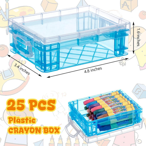 Suzile 25 Pcs Stackable Plastic Crayon Boxes with Snap Lids, Crayon Storage Organizer for Art Crafts Classroom