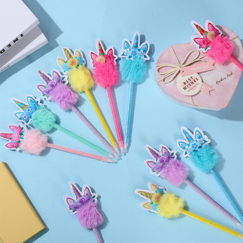 Cholemy 24 Pieces Unicorn Party Favor Pens - Bulk Unicorn Fluffy Fuzzy Pens for Classroom School Office