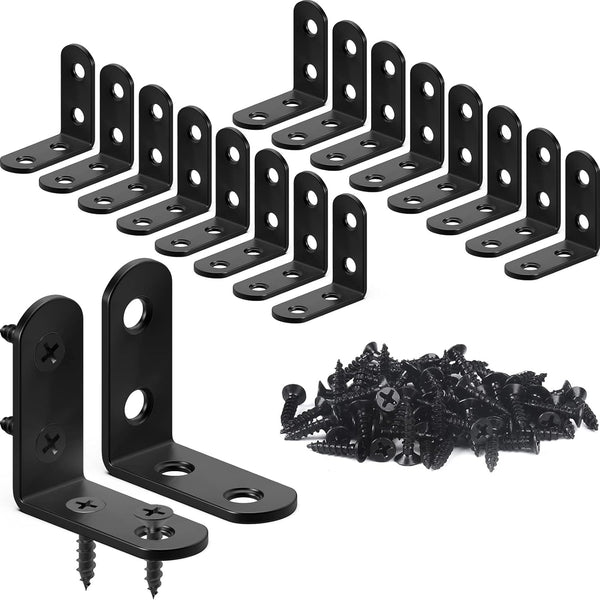 FATLODA 18PCS L Bracket Corner Bracket, Stainless Steel L Brackets for Shelves, Black