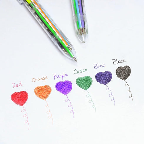 IHPUKIDI 100 Pack 0.5mm 6-in-1 Multicolor Ballpoint Pen, Transparent Barrel Retractable Pens for Office School Supplies