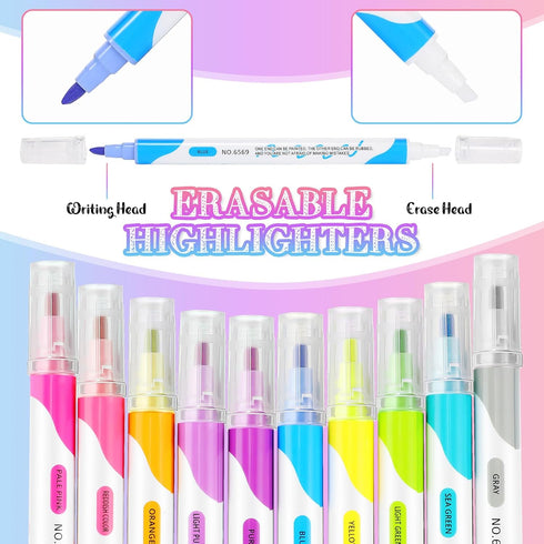 Zhehao 100 Pcs Erasable Highlighters, Double Head Smooth Writing Highlighters, Assorted Colors, No Bleeding School