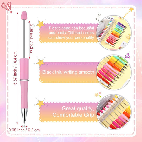 Kosiz 150 Pieces Beadable Pen Bulk, Assorted Bead Ballpoint Pens, Black Ink, Gift for Kids, Students, DIY Making (Candy