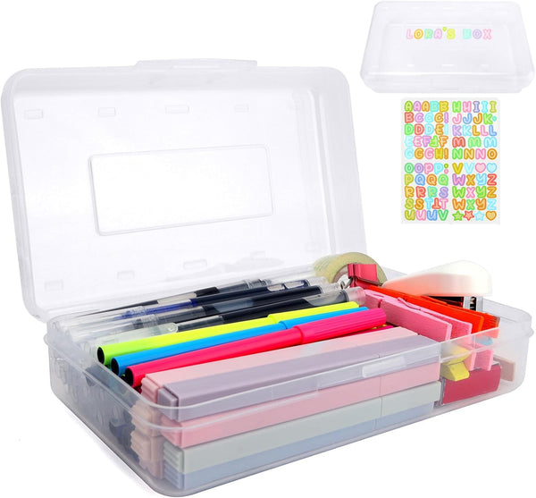 Large Pencil Case, Clear Pencil Box, Plastic Pencil Box Organizer, Hard Pencil Case, Crayon Box for Girls, 1 Pack Big