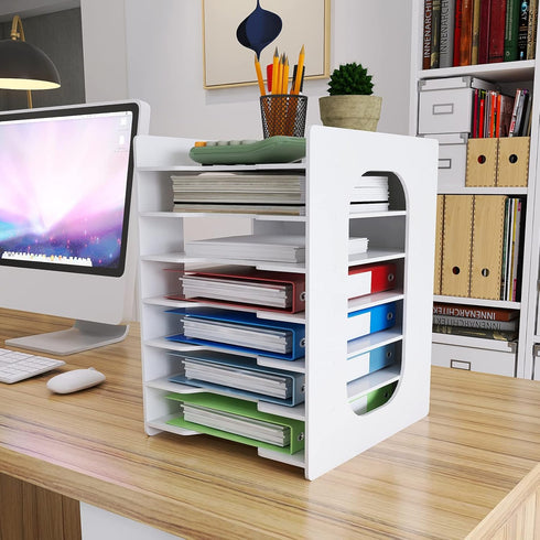 Natwind 7 Tiers Paper Organizer for Desk - White File Holder, Mail Letter Tray & Document Storage Rack for Home Office